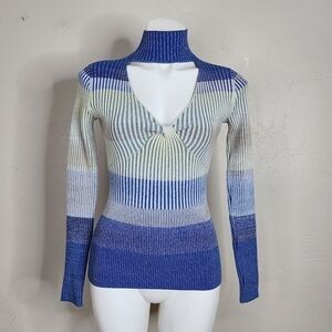 Jonathan Simkhai Blue Kat Space Dye Turtleneck Sweater Size Small